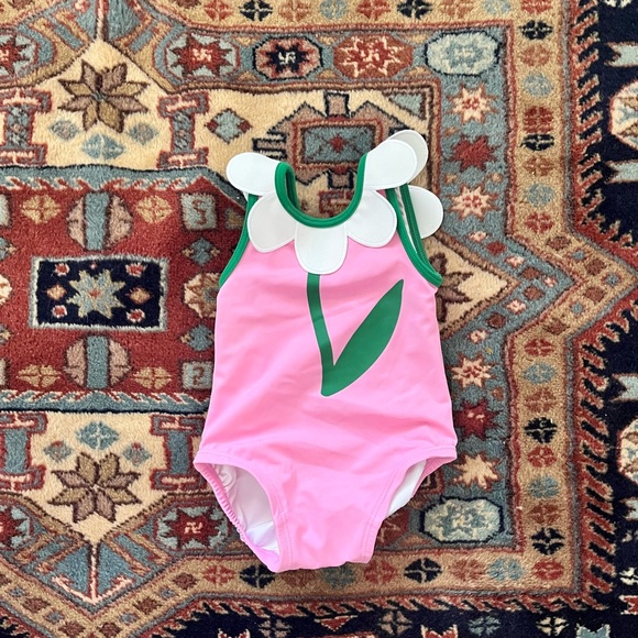 Hanna Andersson baby flower floral swimsuit one piece pink 60 3-6m like new - Picture 2 of 7